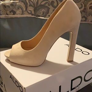 Aldo Cream Suede Platform Heels